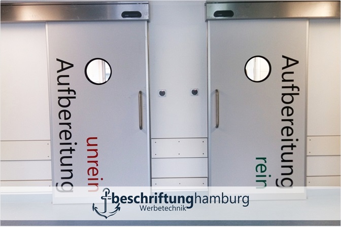 Krankenhaus Schilder und Sichtschutzfolie mit Milchglas in Hamburg Asklepios